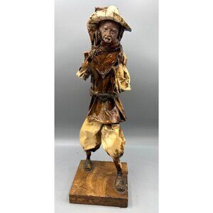 Vtg Paper Mache Figurine Man Mexico Folk Art 12" Farmer Carrying Mat